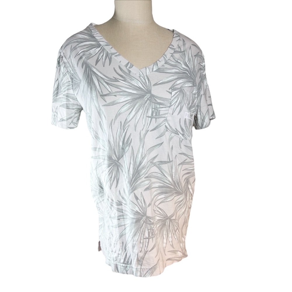 PINK Victoria's Secret Palm Leaf V Neck Short Sleeve Tee Sz S EUC Tropical